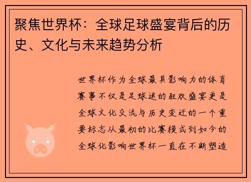 聚焦世界杯：全球足球盛宴背后的历史、文化与未来趋势分析