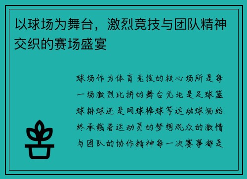 以球场为舞台，激烈竞技与团队精神交织的赛场盛宴